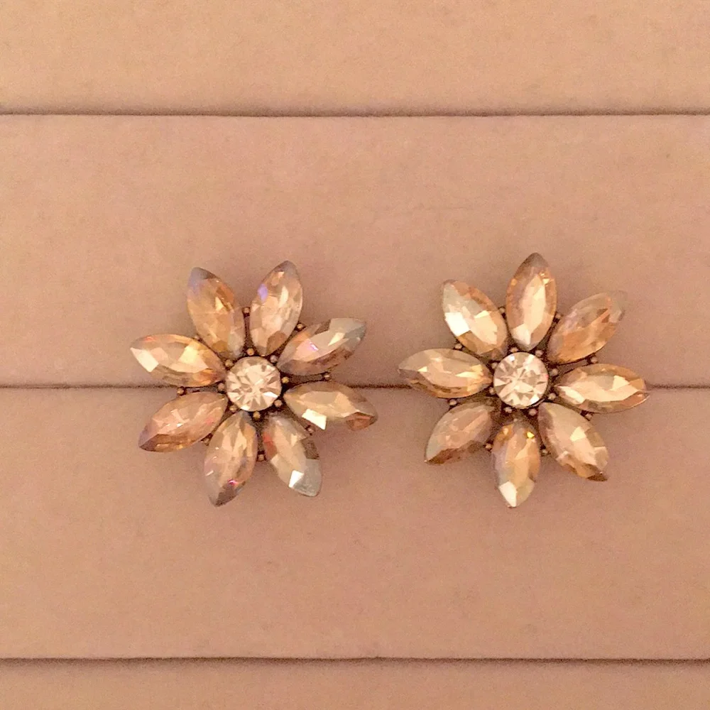 Champagne Gold Crystal Flower Statement Earrings